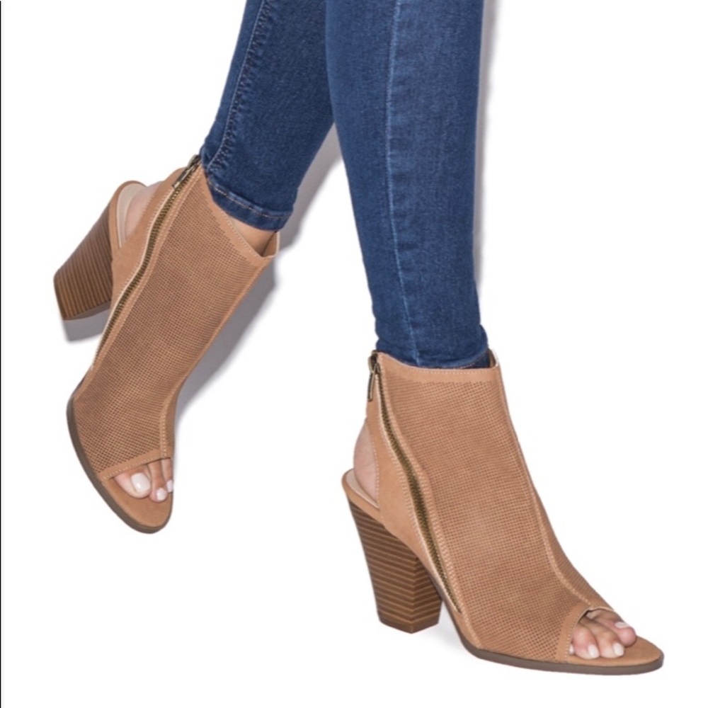 Tan peep toe booties